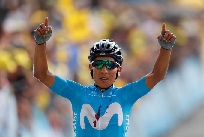 Nairo Quintana je bil sredin zmagovalec, saj je po spretnem pobegu prišel na skupno drugo mesto. Za Rogličem zaostaja dve minuti in 24 sekund. | Foto: Reuters