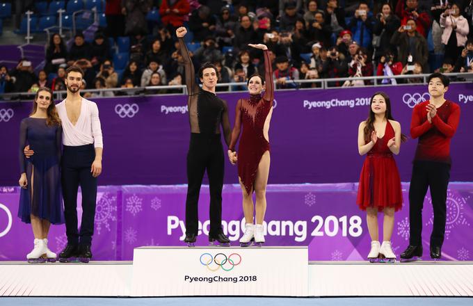 Zmagovalni oder sta si delila s francoskim (Gabriella Papadakis in Guillaume Cizeron) in ameriškim parom (Maia in Alex Shibutani). | Foto: Getty Images