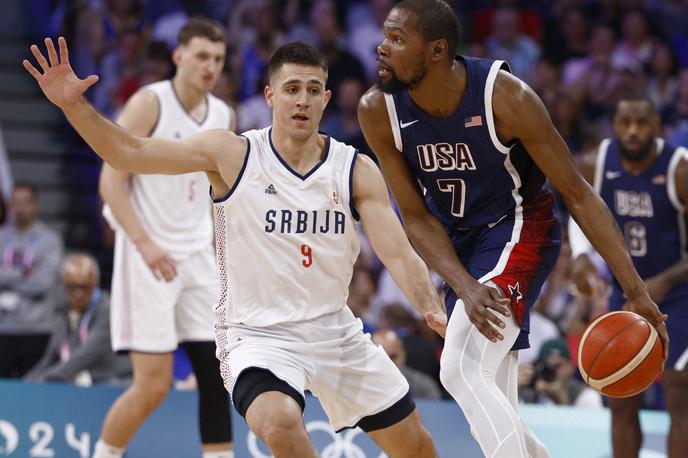 Pariz 2024 košarka ZDA Srbija | Kevin Durant je iz petih poizkusov zadel prav toliko trojk. | Foto Reuters
