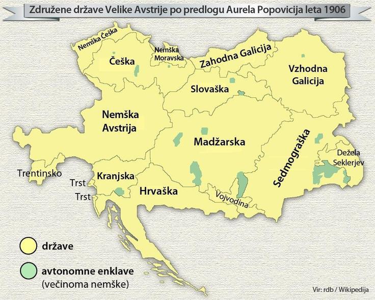 Zemljevid Združenih držav Velike Avstrije. | Foto: Siol.net/ A. P. K.