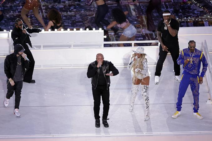 Eminem, Kendrick Lamar, Dr. Dre, Mary J. Blige, 50 Cent in Snoop Dogg na superbowlu leta 2022 v Kaliforniji. | Foto: Guliverimage