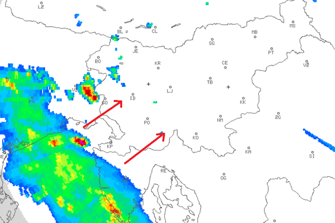 nevihte, radarska slika | Slovenijo bodo zajele padavine.  | Foto Arso
