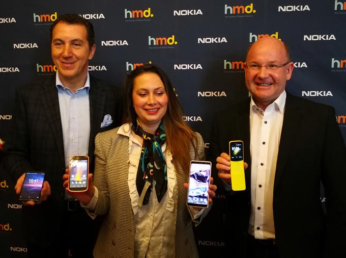 Regijske predstavitve novih mobilnih telefonov Nokia se je udeležil tudi prvi mož družbe HMD Global, ki je zdaj lastnik blagovne znamke Nokia za mobilne telefone - Florian Seiche je na fotografiji prvi z desne. | Foto: Srdjan Cvjetović