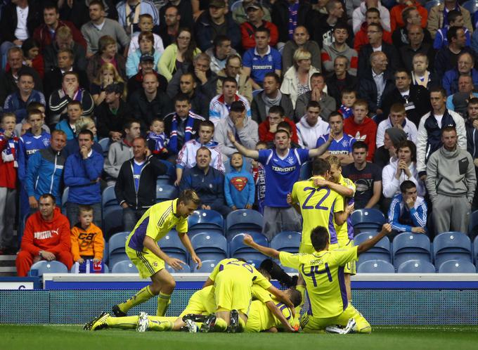 Veliko veselje Mariborčanov na štadionu Ibrox v Glasgowu leta 2011. | Foto: Getty Images