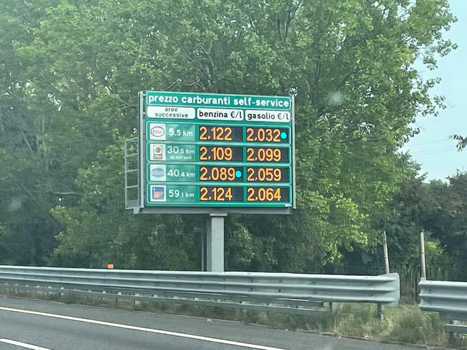 Trenutne cene goriv ob italijanskih avtocestah | Foto: Gašper Pirman