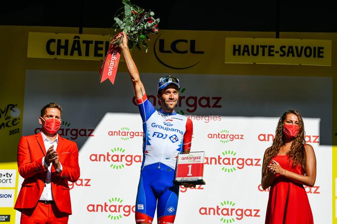 V 9. etapi letošnjega Toura je rdečo številko, nagrado za najbolj borbenega kolesarja, prejel Francoz Thibaut Pinot iz ekipe FDJ-Groupama.  | Foto: A.S.O./Charly Lopez