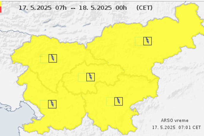 Arso vreme | Opozorilo po napovedih agencije za okolje velja od 12. do 19. ure, na severovzhodu pa od 13. do 18. ure. | Foto Arso