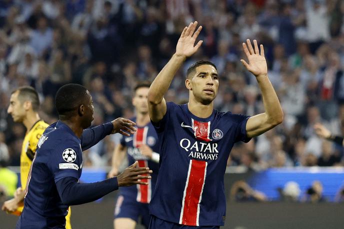 Achraf Hakimi | PSG je dočakal prvi naslov evropskega prvaka. Kanonada Parižanov se je začela v 12. minuti, ko je zadel v polno Maročan Achraf Hakimi, a iz spoštovanja do nekdanjega kluba ni proslavljal zadetka. | Foto Reuters