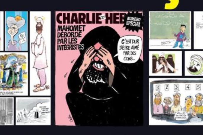 Charlie Hebdo | Časnik Charlie Hebdo je začetek sojenja zaznamoval s ponovno objavo karikatur preroka Mohameda. | Foto Twitter