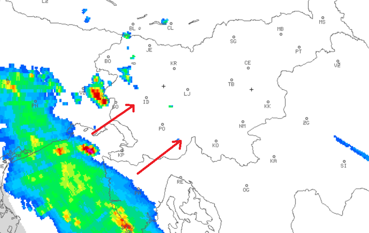 nevihte, radarska slika | Slovenijo bodo zajele padavine.  | Foto Arso