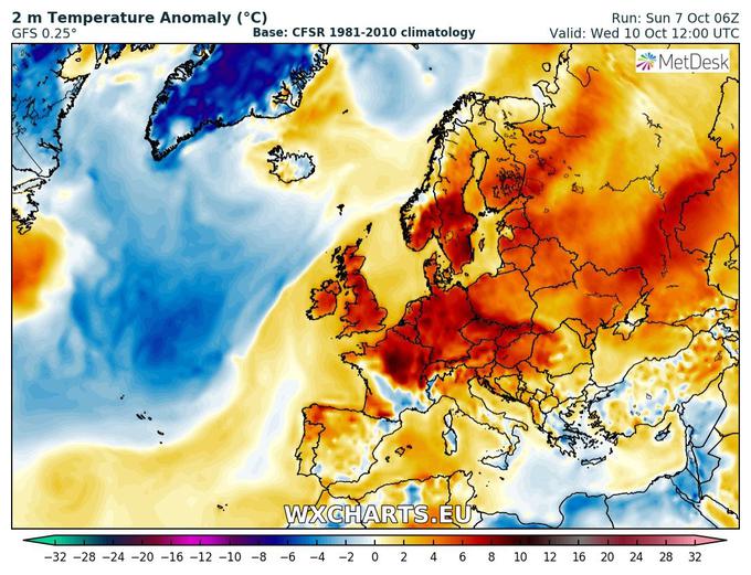 Temperature bodo po Evropi višje, kot je to običajno za jesensko obdobje.  | Foto: Severe Weather Europe