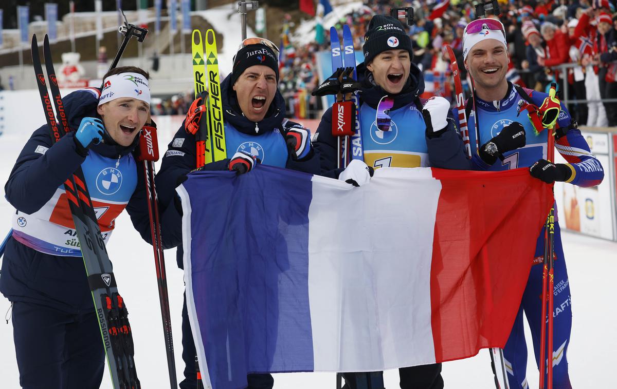 Fabien Claude, Quentin Fillon Maillet, Eric Perrot in Emilien Jacquelin | Fabien Claude, Quentin Fillon Maillet, Eric Perrot in Emilien Jacquelin so zasedli prvo mesto. | Foto Guliverimage