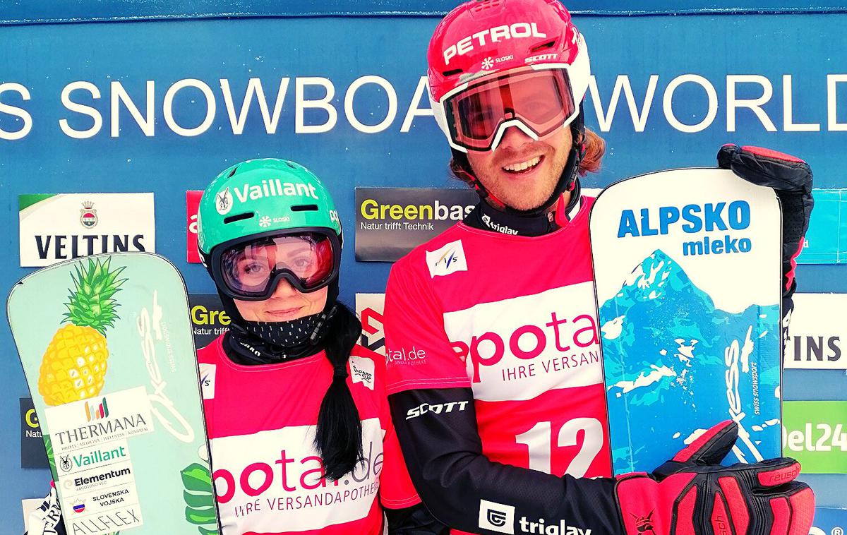 Gloria Kotnik Žan Košir | Gloria Kotnik in Žan Košir sta na paraleni ekipni tekmi osvojila šesto mesto. | Foto Sloski Snowboard