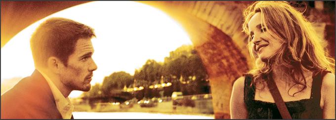 V kultni romanci Richarda Linklaterja Pred zoro (1995) sta se Američan Jesse  (Ethan Hawke) in Francozinja Celine (Julie Delpy) spoznala v Evropi, devet let pozneje pa se zgodba ponovi. Srečata se v Parizu in preostane jima samo eno popoldne, da se odločita, ali jima je usojeno ostati skupaj. • V petek, 6. 11., ob 1.45 na TV 1000.* | Foto: 