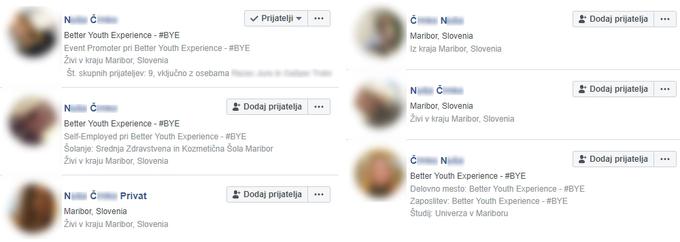 Šest osebnih profilov ene od slovenskih distributerk b:hip na družbenem omrežju Facebook.  | Foto: Matic Tomšič / Posnetek zaslona