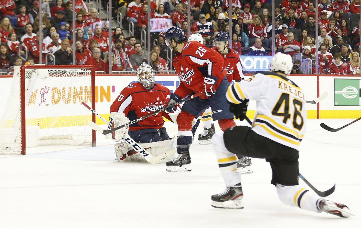 Washington Capitals vs Boston Bruins | Washington Capitals so priznali premoč Bostonu, edini gol na tekmi je zabil David Krejči. | Foto Reuters