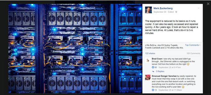 Zapis prvega moža Facebooka Marka Zuckerberga o Facebookovem podatkovnem središču na Švedskem. | Foto: Facebook