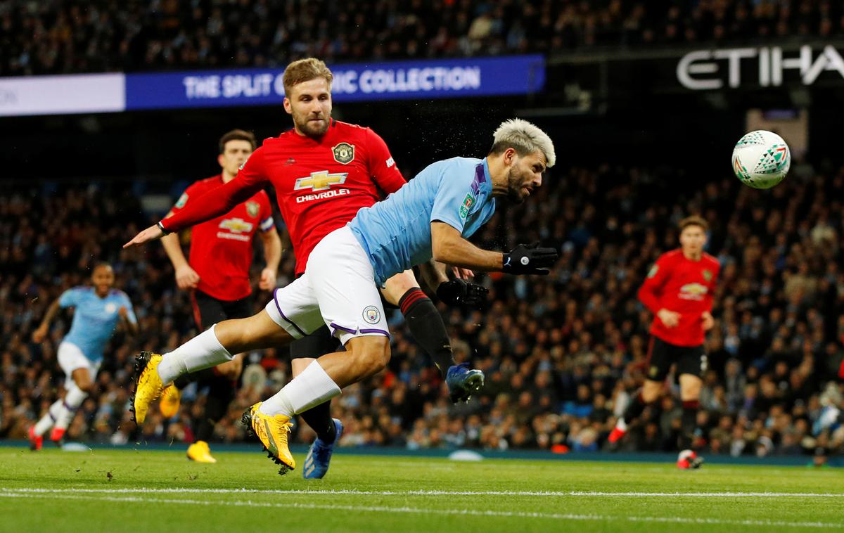 Manchester City, Manchester United, Sergio Agüero | Prednost Manchester Cityja s prve tekme je bila dovolj za napredovanje v finale angleškega ligaškega pokala. | Foto Reuters