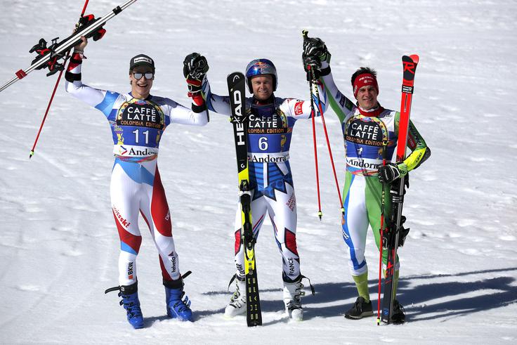 Najboljša trojica zadnjega veleslaloma. | Foto: Reuters