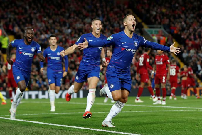 Eden Hazard | Derbi na Anfieldu je odločil Eden Hazard. Chelsea je do preobrata prišel v zaključku tekme. | Foto Reuters