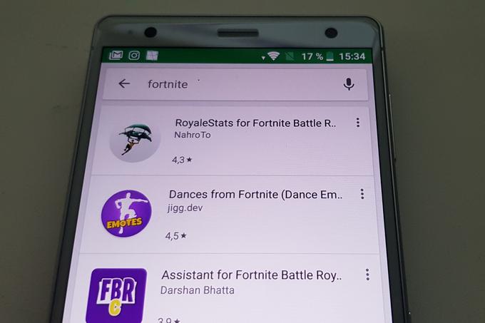Na Google Play, uradnem servisu z aplikacijami za Android, je iskanje igre Fortnite Battle Royale trenutno zaman, saj različica za Android še ne obstaja. | Foto: Matic Tomšič