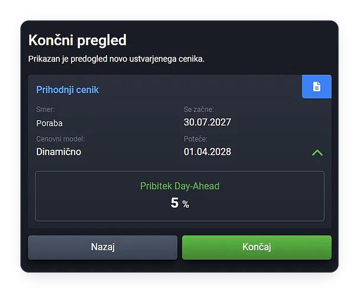 Pred shranjevanjem je na voljo predogled celotnega cenika. | Foto: Ngen