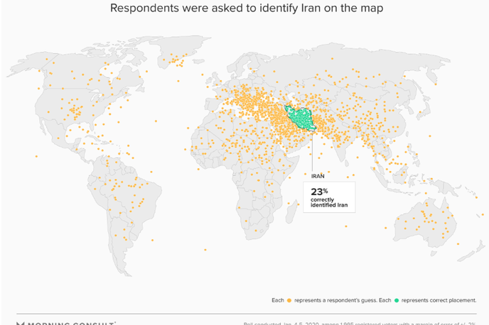 Iran | Manj kot četrtina vprašanih polnoletnih državljanov ZDA je pravilno pokazala, kje je Iran. | Foto Conrad Hackett / Twitter