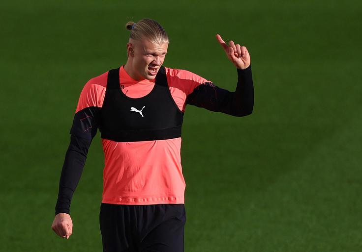 Erling Haaland na treningu pred sredino tekmo lige prvakov. | Foto: Reuters