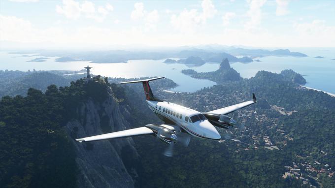 To je sicer promocijska fotografija, a hkrati tudi dejanski prizor iz igre Microsoft Flight Simulator. Vsak lahko kadarkoli vzleti v Riu in si od blizu ogleda legendarni kip Kristusa Odrešenika na gori Corcovado. | Foto: Microsoft