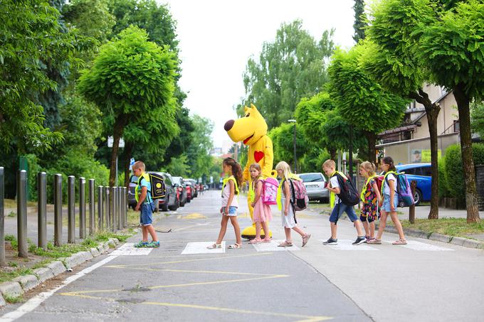 Kuža Pazi bo letos otroke spremljal čez cesto na 45 lokacijah. Foto Barbara Zajc. | Foto: 