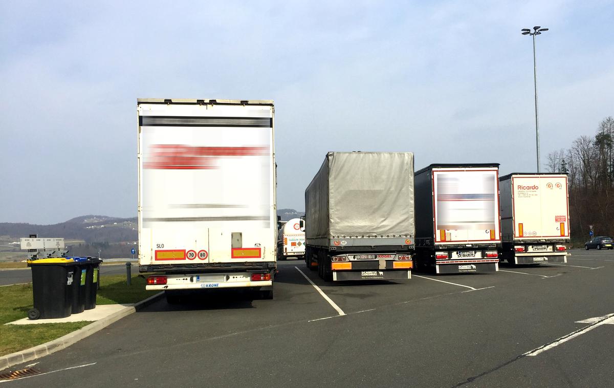 Tovornjak počivališče | Pred Karavankami je gneča, zato voznike usmerjajo nazaj proti Ljubljani. | Foto Gregor Pavšič
