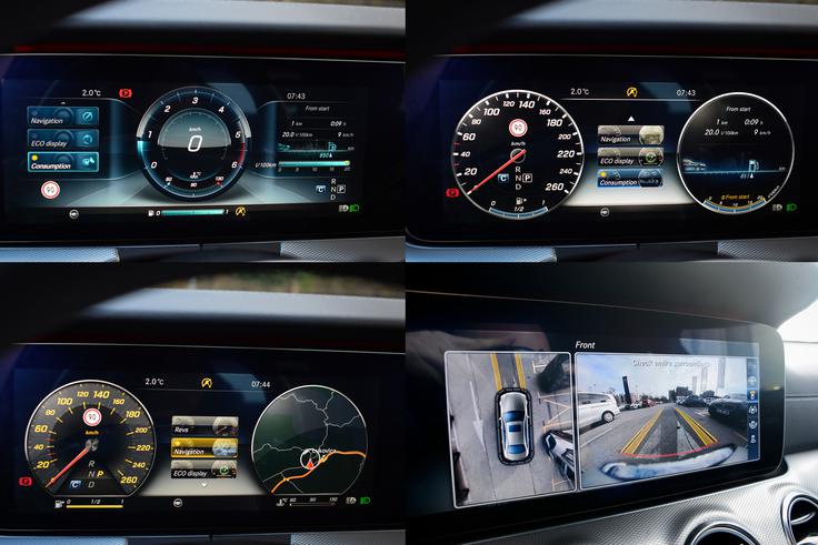 Digitalna armaturna plošča E-ja povezuje z modeli S, S-coupe in S-cabriolet. Vidljivost atraktivno postreženih informacij instrumentne plošče, ki se razteza čez dve tretjini vetrobranskega stekla, je odlična. Voznik lahko grafično podobo neposredno pred seboj prilagaja s tremi različnimi videzi – klasičnim, športnim in tehnološko naprednim, vsaka od teh pa omogoča dodatno prilagajanje glede na želje po vsebini prikazanih podatkov. | Foto: 