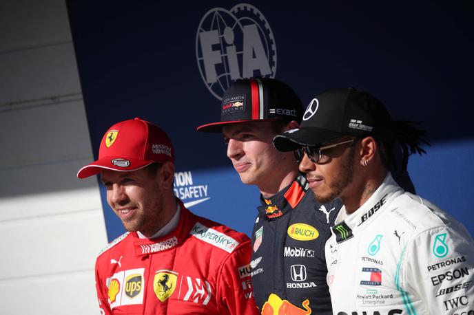 Verstappen Vettel Hamilton | Max Verstappen je bil v kvalifikacijah v Braziliji hitrejši od Sebastiana Vettla in Lewisa Hamiltona. | Foto Reuters