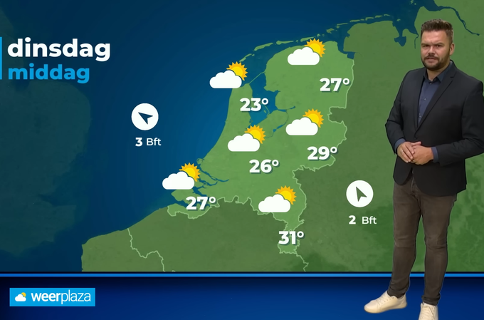 Napoved vremena za Nizozemsko za pretekli torek, ki jo je meteorološki portal Weer Plaza objavil na njihovem kanalu na spletni strani YouTube.  | Foto: YouTube / Posnetek zaslona
