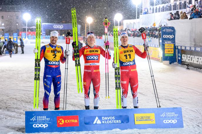 Davos sprint | Johannes Hoesflot Klaebo je za 1,2 sekunde prehitel Francoza Lucasa Chanavata in za 1,5 sekunde Šveda Edvina Angerja. | Foto Guliverimage