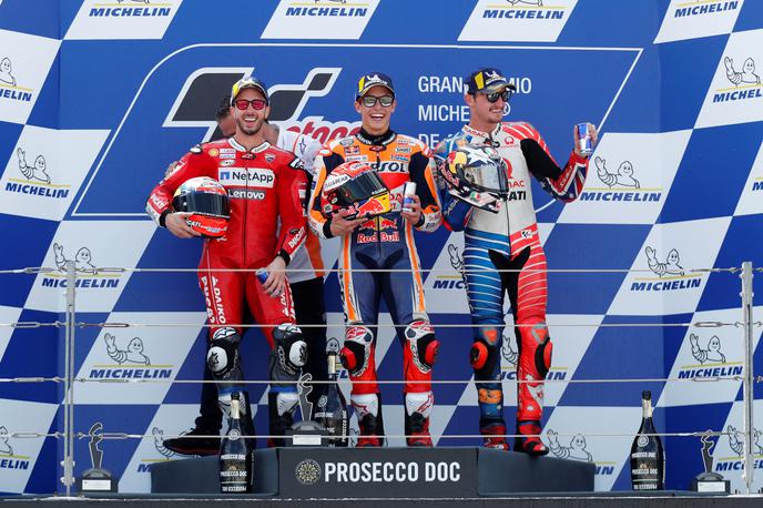 Marc Marquet Aragon | Stopničke v Alcanizu so zasedli Marc Marquez, Andrea Dovizioso in Jack Miller. | Foto Reuters