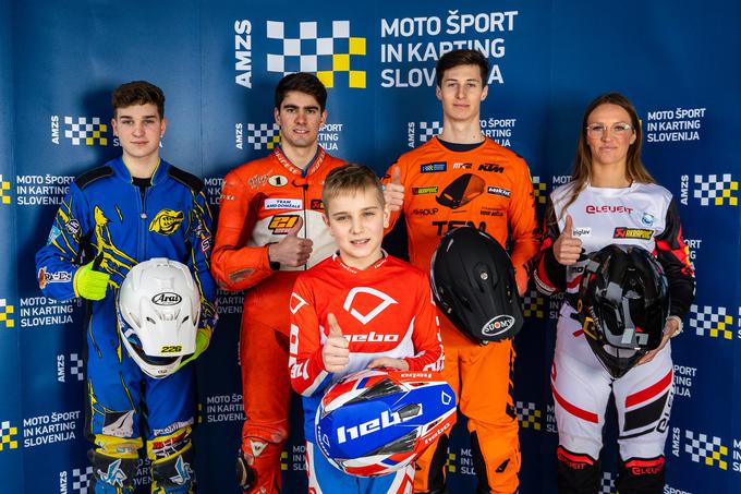 Motokrosist Jan Pancar in še nekaj drugih AMZS-jevih športnih adutov v letu 2023. Tjaša Fifer (enduro), Enej Logar (motociklizem), Anže Grmek (spidvej) in Lovro Setnikar (trial). | Foto: AMZS/Goran Krošelj