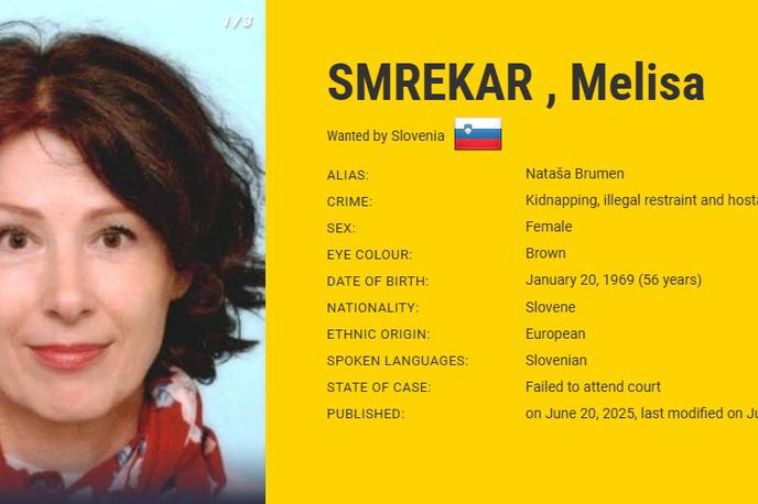 Melisa Smrekar | "Melisa Smrekar, rojena Nataša Brumen, je leta 2021 svojo mladoletno hčerko odpeljala neznano kam. Domneva se, da sta še vedno skupaj," so zapisali na Europolu. | Foto Europol
