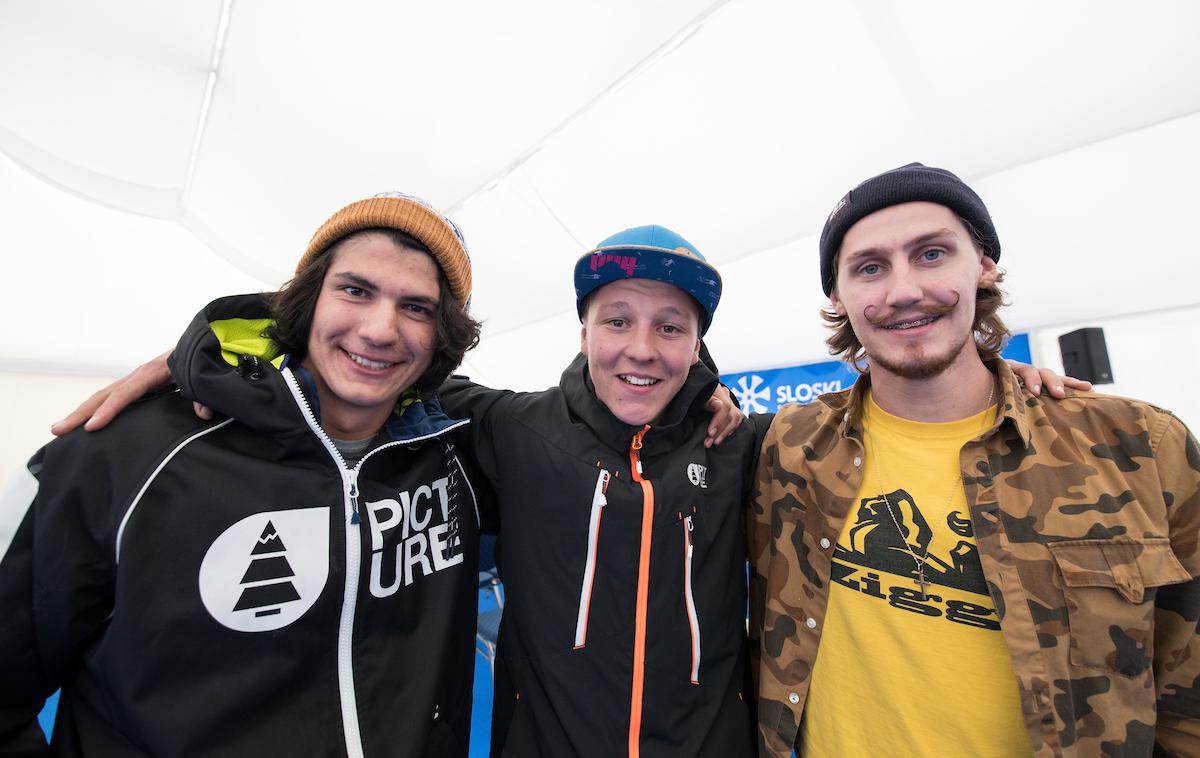 Žiga Kovačič, Maj Štirn, Matic Lovko slopestyle | Foto Morgan Kristan / Sportida