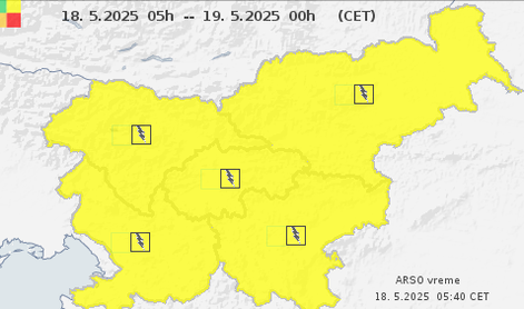 Vreme: tudi danes izdano rumeno opozorilo za vso državo