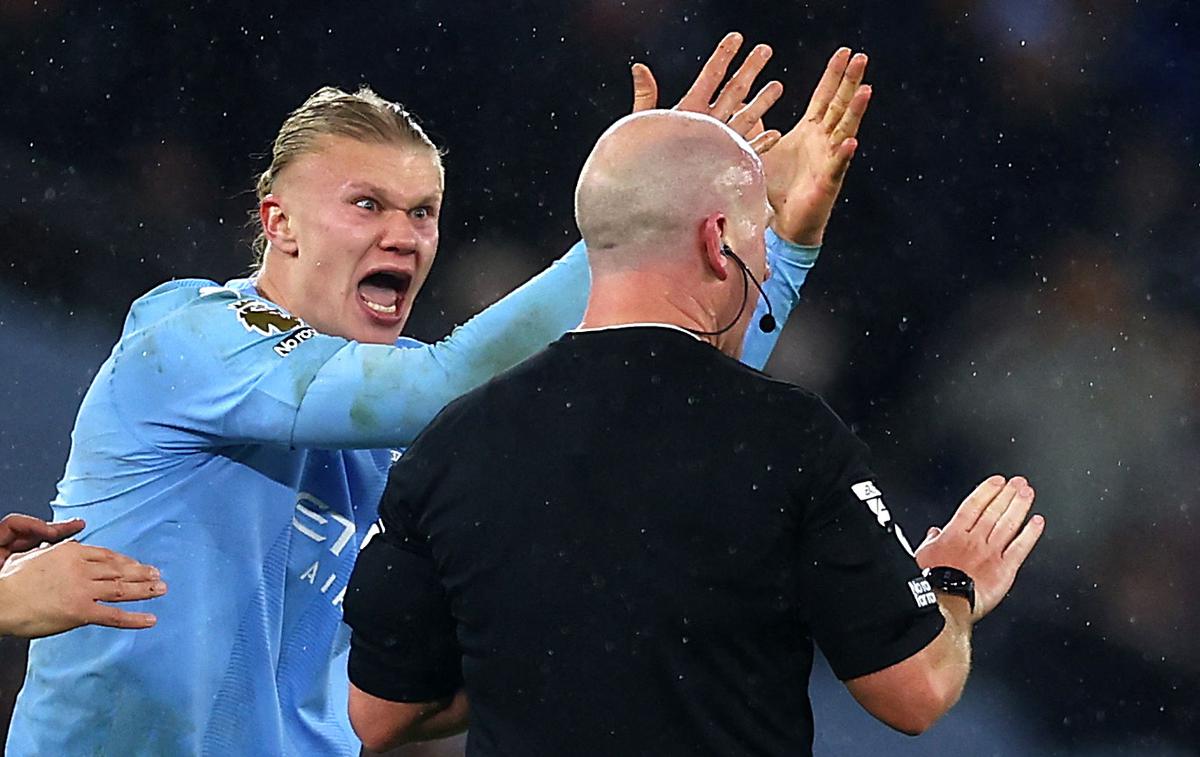 Erling Haaland | Norveški napadalec Manchester Cityja Erling Haaland je pobesnel ob nerazumljivi sodniški odločitvi na domači tekmi s Tottenhamom.  | Foto Reuters