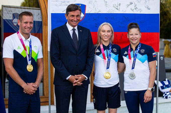 Slovenski predsednik v druščini treh olimpijskih junakov. | Foto: Grega Valančič/Sportida