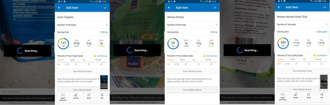 Takole smo s čitalnikom črtnih kod v aplikaciji MyFitnessPal preverili, ali v njeni prehranski bazi lahko najdemo nekaj najpogostejših živil v slovenskih gospodinjstvih: Vegeto, limone iz supermarketa Hofer in široke rezance znamke Tuš. Klikni na fotografijo za ogled večje različice. | Foto: Matic Tomšič