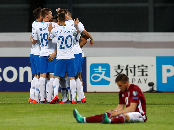 Latvija je 10. junija v kvalifikacijah za EP 2020 gostil Slovenijo in izkusila visok poraz (0:5). | Foto: Reuters
