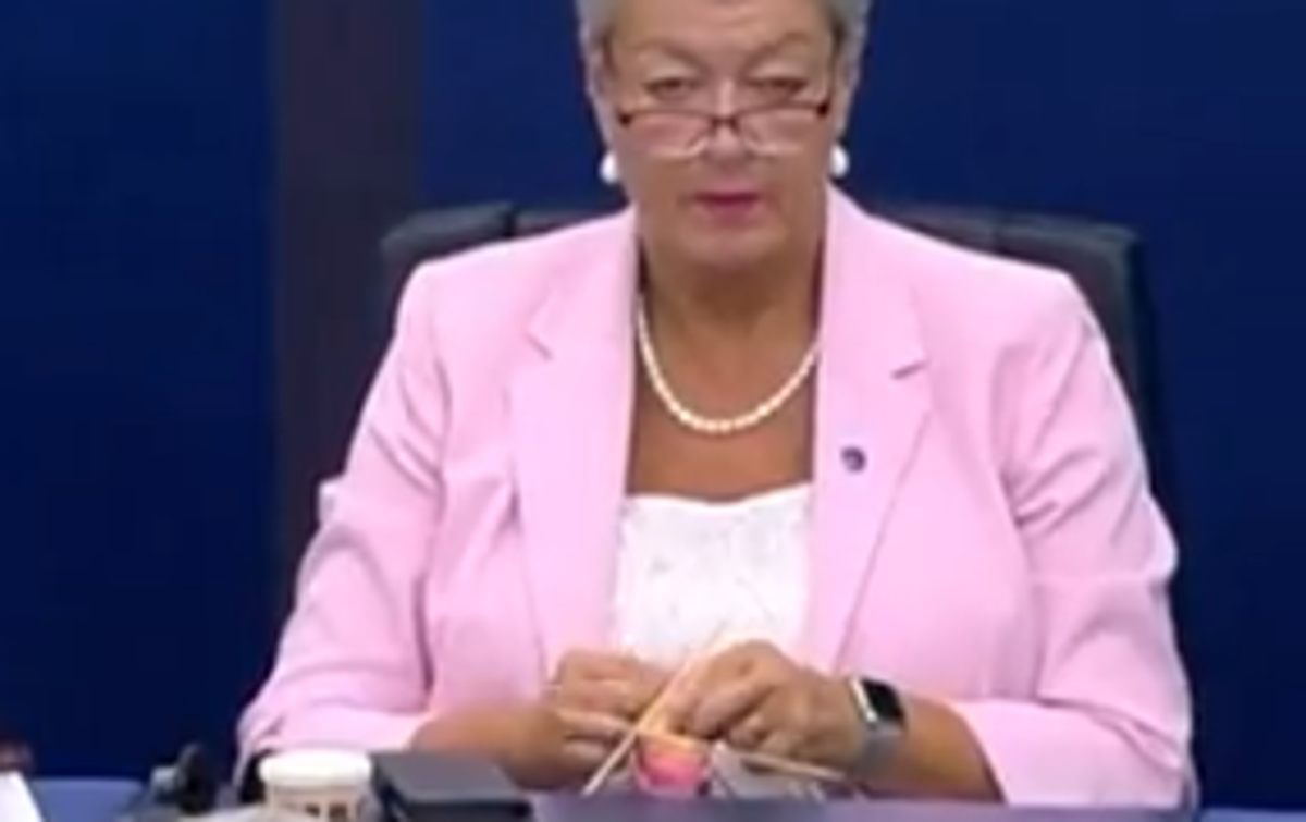 Evropska komisarka plete | Pletla je belo-rožnati izdelek.  | Foto X, nekdanji Twitter/@georgvh