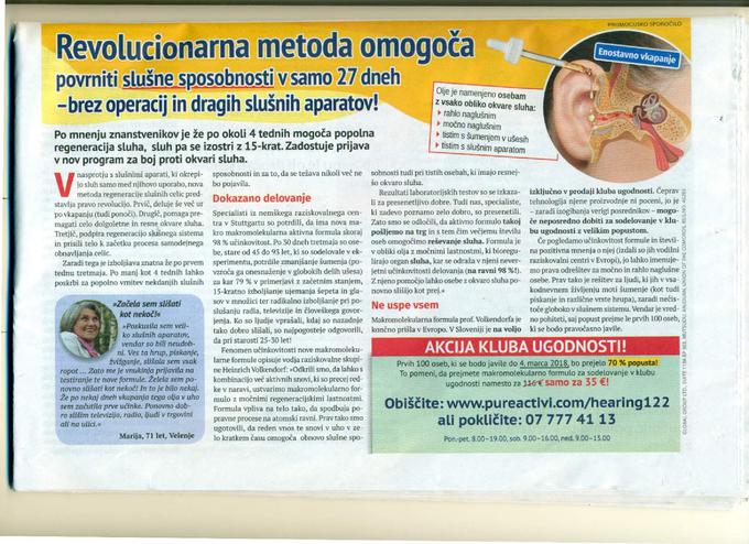 Oglas so strokovnjaki UKC Ljubljana označili za neposredno škodljivega za slaboslišne osebe. | Foto: UKC Ljubljana