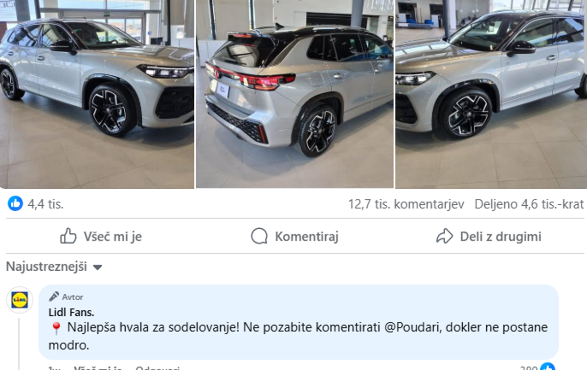 Nore številke | Nore številke: Slovenci in Slovenke so pod ukradenimi fotografijami Volkswagna, za katerega verjamejo, da lahko postane njihov, pustili skoraj 13 tisoč komentarjev. | Foto Posnetek zaslona