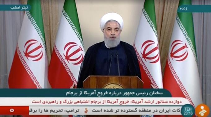 Iranski predsednik Hasan Rohani se je odzval v televizijskem nagovoru in napovedal, da ne bodo dopustili, "da Trump zmaga v tej psihološki vojni". | Foto: Reuters