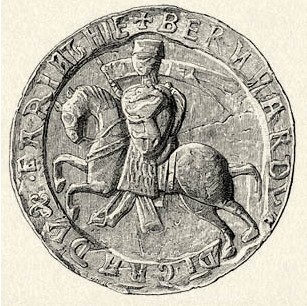 Pečat slovensko govorečega koroškega vojvode Bernharda Spanheimskega iz 13. stoletja. Na njegovem ščitu je podoba panterja. | Foto: commons.wikimedia.org