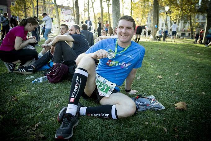 Madžar Peter Jáger je včeraj v Ljubljani pretekel svoj deveti maraton. | Foto: Ana Kovač